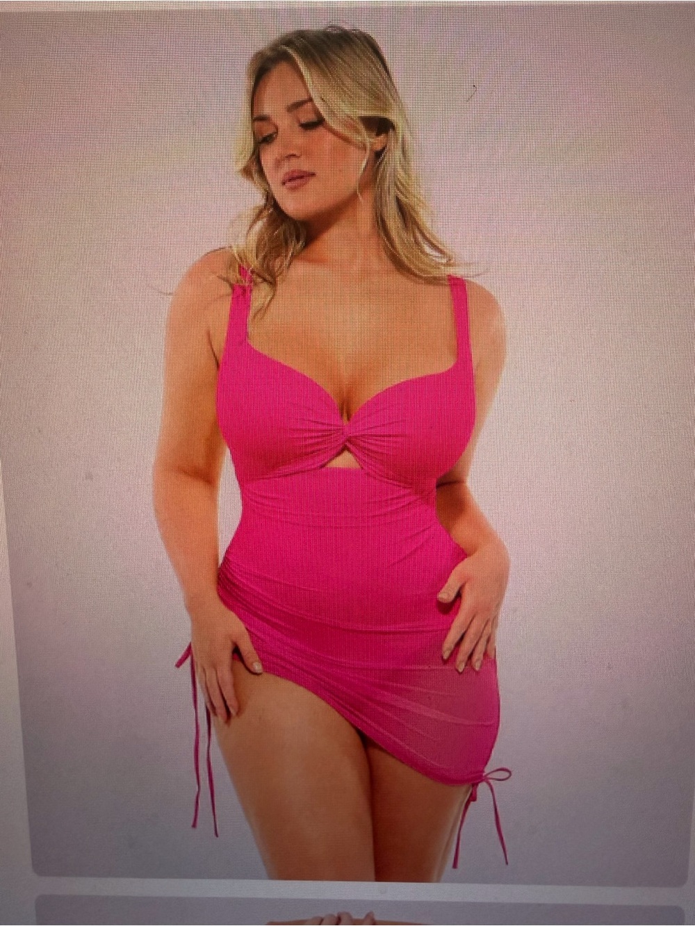 Hot Pink Ruched Cutout Bodycon swimsuit dress